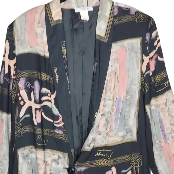 VTG USA Women L Boxy Lagenlook Art to Wear Light 80's Kimono Blazer - Picture 2 of 8
